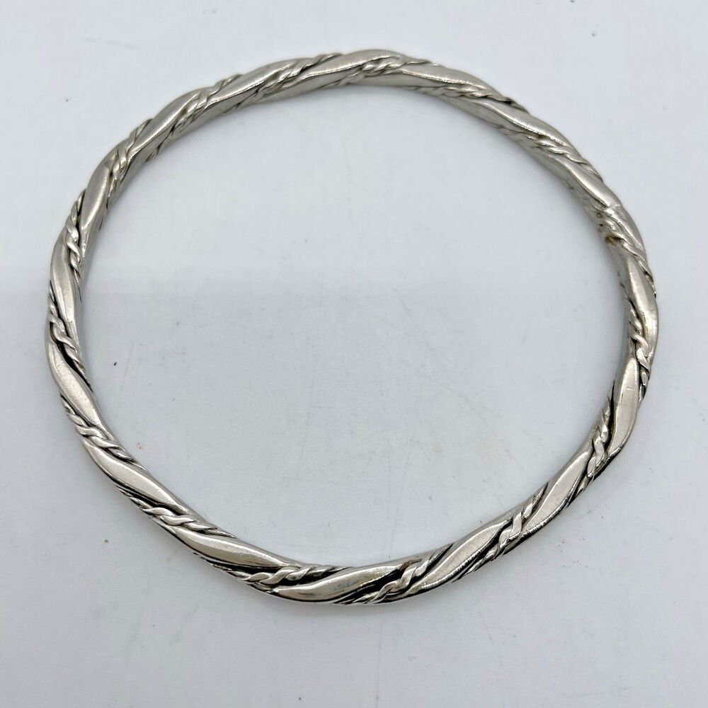 Vintage Monet Silver Tone Bangle Bracelet Thick Braided Rope Twist Shiny Estate